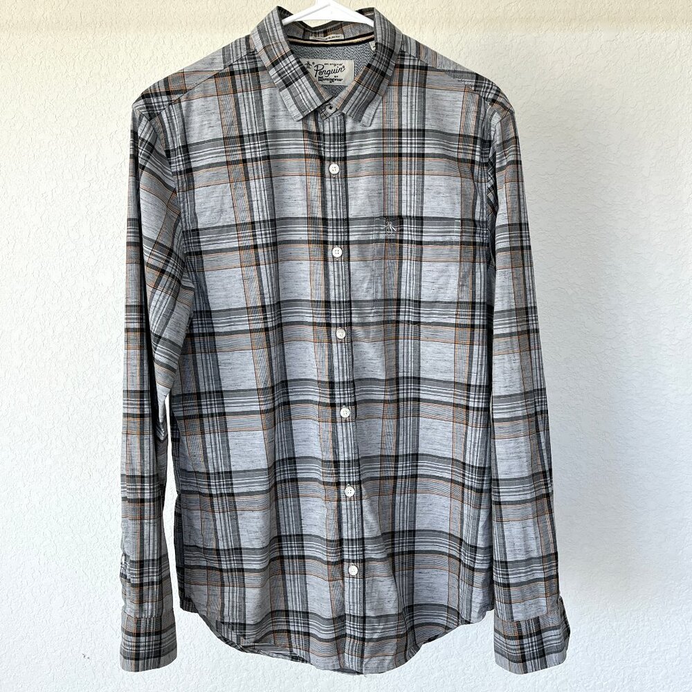 Penguin Long Sleeve Plaid Long Sleeve Buttom Up Slim Fit M - Picture 2 of 10